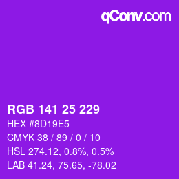 Color code: RGB 141 25 229 | qconv.com