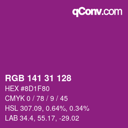 Color code: RGB 141 31 128 | qconv.com