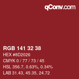 Color code: RGB 141 32 38 | qconv.com