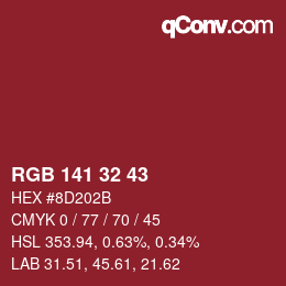 カラーコード: RGB 141 32 43 | qconv.com