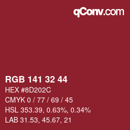 Color code: RGB 141 32 44 | qconv.com