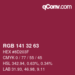 Color code: RGB 141 32 63 | qconv.com
