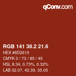 カラーコード: RGB 141 38.2 21.6 | qconv.com