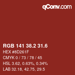 カラーコード: RGB 141 38.2 31.6 | qconv.com