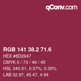 カラーコード: RGB 141 38.2 71.6 | qconv.com