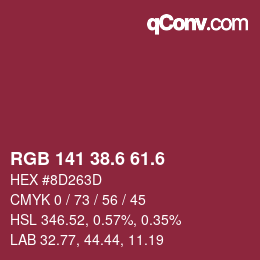 カラーコード: RGB 141 38.6 61.6 | qconv.com