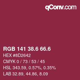 カラーコード: RGB 141 38.6 66.6 | qconv.com