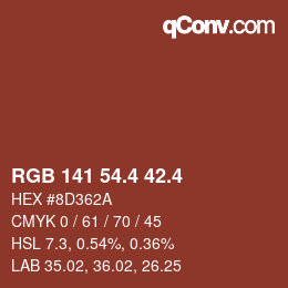 カラーコード: RGB 141 54.4 42.4 | qconv.com