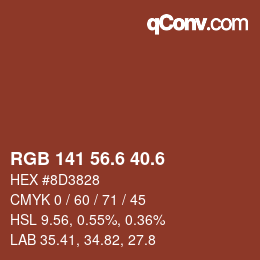 カラーコード: RGB 141 56.6 40.6 | qconv.com