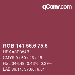 カラーコード: RGB 141 56.6 75.6 | qconv.com