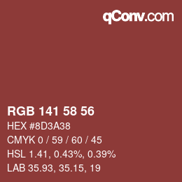 Color code: RGB 141 58 56 | qconv.com
