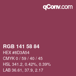 Color code: RGB 141 58 84 | qconv.com