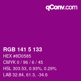 カラーコード: RGB 141 5 133 | qconv.com