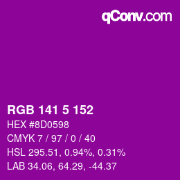 Color code: RGB 141 5 152 | qconv.com