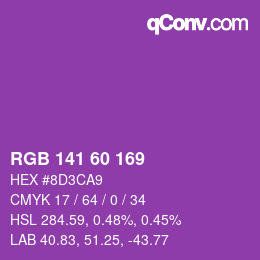 カラーコード: RGB 141 60 169 | qconv.com