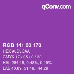 颜色代码: RGB 141 60 170 | qconv.com