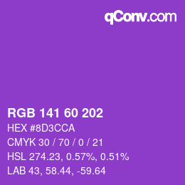 颜色代码: RGB 141 60 202 | qconv.com