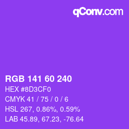カラーコード: RGB 141 60 240 | qconv.com