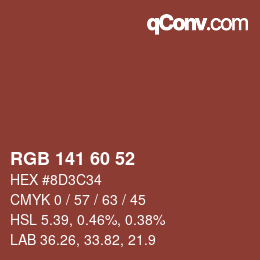 颜色代码: RGB 141 60 52 | qconv.com
