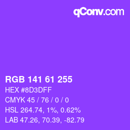 Color code: RGB 141 61 255 | qconv.com