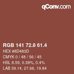 カラーコード: RGB 141 72.8 61.4 | qconv.com