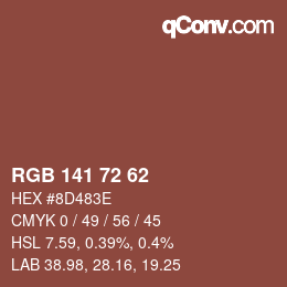 Color code: RGB 141 72 62 | qconv.com