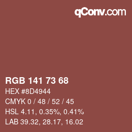 Color code: RGB 141 73 68 | qconv.com