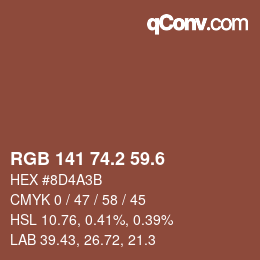 カラーコード: RGB 141 74.2 59.6 | qconv.com