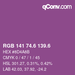 カラーコード: RGB 141 74.6 139.6 | qconv.com