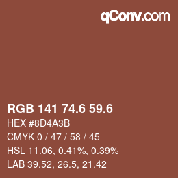 カラーコード: RGB 141 74.6 59.6 | qconv.com