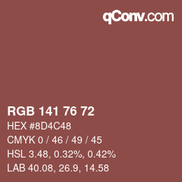 カラーコード: RGB 141 76 72 | qconv.com