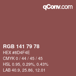 Color code: RGB 141 79 78 | qconv.com