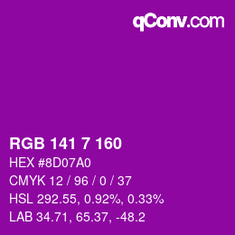 Color code: RGB 141 7 160 | qconv.com