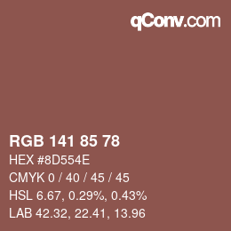 颜色代码: RGB 141 85 78 | qconv.com