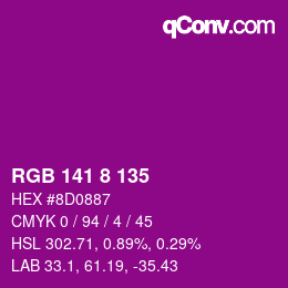 颜色代码: RGB 141 8 135 | qconv.com