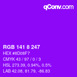 颜色代码: RGB 141 8 247 | qconv.com