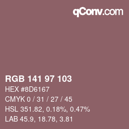 Color code: RGB 141 97 103 | qconv.com