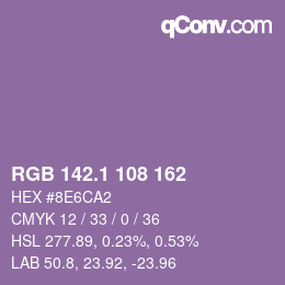 カラーコード: RGB 142.1 108 162 | qconv.com