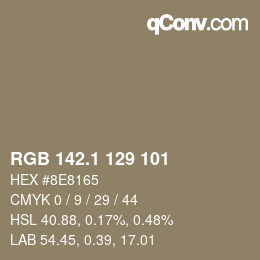Color code: RGB 142.1 129 101 | qconv.com