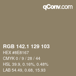 Color code: RGB 142.1 129 103 | qconv.com