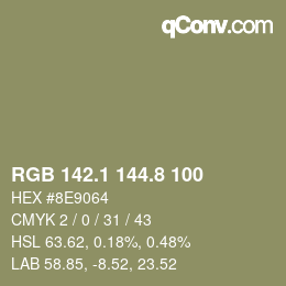 カラーコード: RGB 142.1 144.8 100 | qconv.com