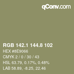 Color code: RGB 142.1 144.8 102 | qconv.com