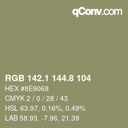 Color code: RGB 142.1 144.8 104 | qconv.com