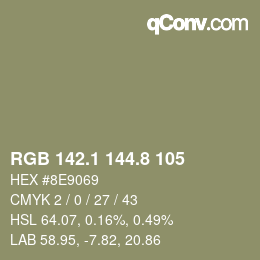 Código de color: RGB 142.1 144.8 105 | qconv.com
