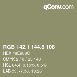 カラーコード: RGB 142.1 144.8 108 | qconv.com