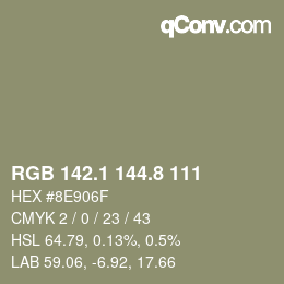 Color code: RGB 142.1 144.8 111 | qconv.com