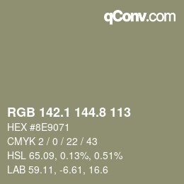 Color code: RGB 142.1 144.8 113 | qconv.com