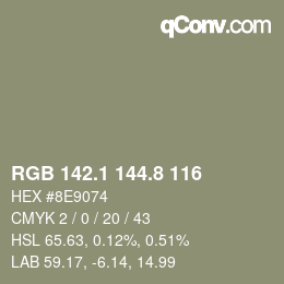 Color code: RGB 142.1 144.8 116 | qconv.com