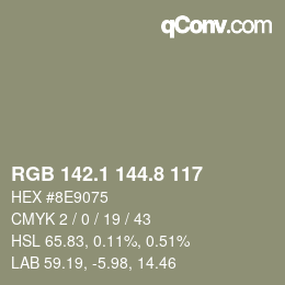 カラーコード: RGB 142.1 144.8 117 | qconv.com