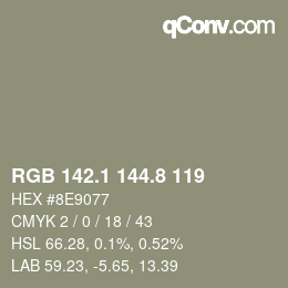 Color code: RGB 142.1 144.8 119 | qconv.com